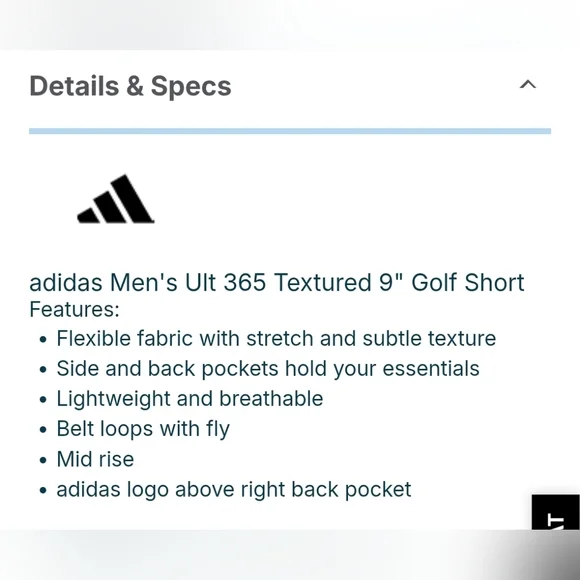 Addidas Utra 365 Navy Blue Textured Golf Shorts Size 30 Bnwt - Picture 10 of 10